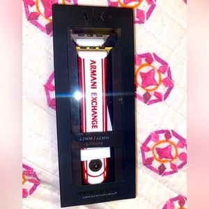 Armani Exchange Red and White Silicone Apple Watch Band- 42/44mm- New in Box